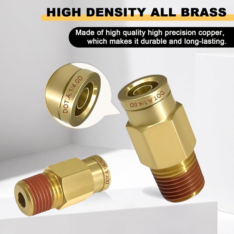 Siptenk 5 PCS 1/4" DOT Brass Push to Connect Fittings, 1/4" OD Tube x 1/8" NPT Thread Air Brake Line Fitting for Truck Trailers Industry Air System - Image 5